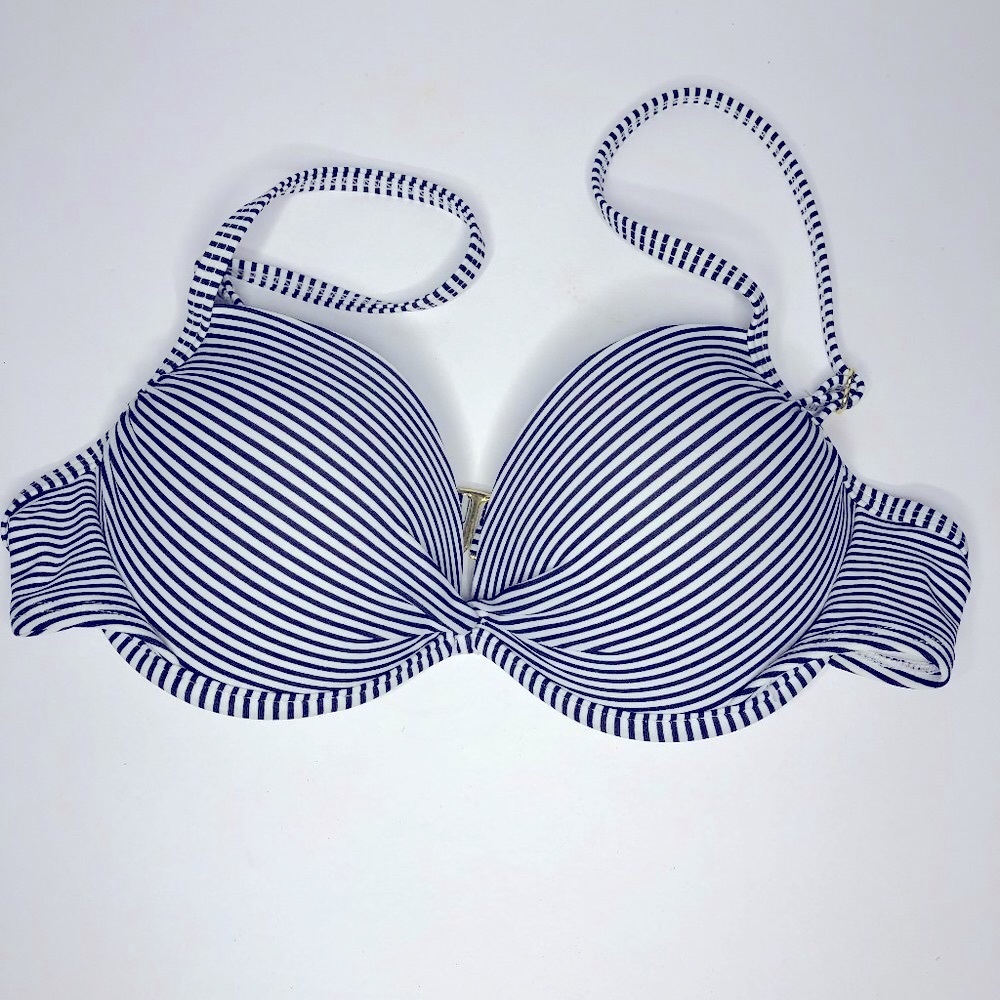 Xhilaration Coastal Blue and White Beachy Striped Bikini Top Island Vacation